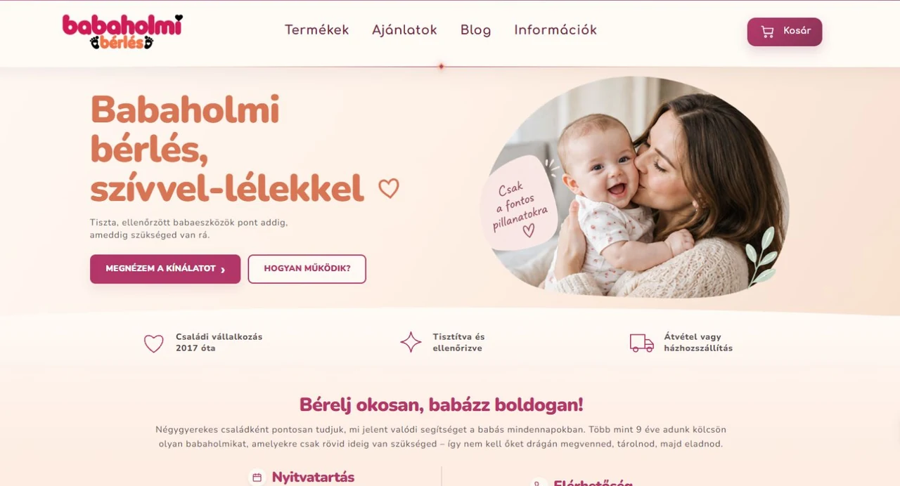 A Babaholmi bérlés főoldala a bal felső logóval